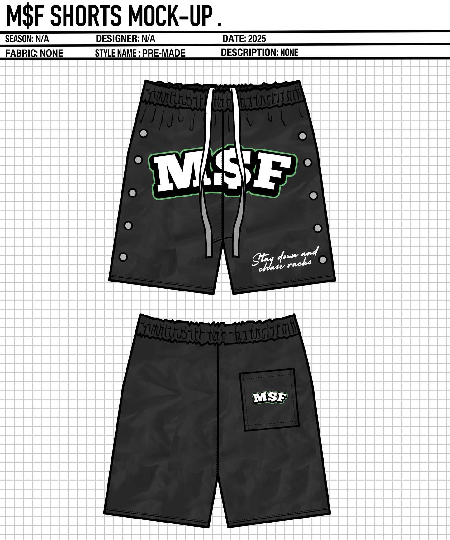 BLACK GREEN M$F SHORTS