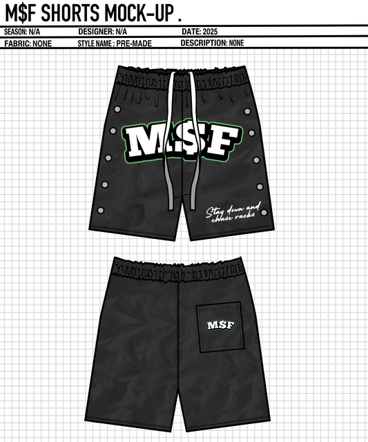 BLACK GREEN M$F SHORTS